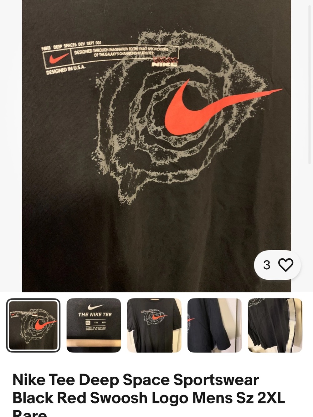 Nike Tee Deep Space Sportswear Black Red Swoosh Logo Mens Sz 2XL Rare